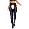 HEIBTENY Leggings lucidi trasparenti con cavallo aperto, pantaloni aderenti elasticizzati per danza e yoga da donna (XXL nero)