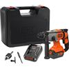BLACK+DECKER Trapano a percussione a batteria SDS-Plus da 18V, batteria da 4,0Ah, caricabatterie da 2A, scatola del kit, impugnatura regolabile, luce LED, BCD900M1K-QW