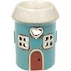 Shudehill Giftware Village Pottery - Portacandela rotondo in ceramica a forma di casa blu, per sciogliere cera e olio