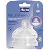 Chicco Set di 2 Tettarelle, Compatibili con Biberon Natural Feeling, 6 Mesi+, Flusso Veloce, Allattamento istintivo, Tettarelle con Doppia Valvola Anticolica, In Silicone Soft Sense, Trasparente