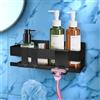 HomeGadget Mensola Bagno Doccia Senza Foratura [ 22 x 7,5 x 9 cm ] Portaoggetti Adesivo in Acciaio Inox Antiruggine - Incluso 2x Ganci & Porta Rasoio - Nero