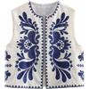 Generic Donna Francese Moda Floreale Ricamato Cardigan Gilet Senza Maniche In Cotone Top Cappotto Estivo, Blu, XS