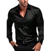 Fccrian Nuovo Colore Solido Simulazione Raso di Seta Lucido Camicia da Uomo con Elastico Maniche Lunghe Scrub Giacca, Nero , S