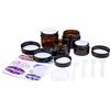 Kare & Kind Kit Barattoli Cosmetici Riutilizzabili - 4x Barattoli Cosmetici (Vetro Ambra), 4x Coperchi, 4x Cover Interne, 39x Etichette + 4x Mini Spatola - per Creme, Oli Essenziali, Polveri ecc.