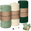CINGHIA Filato Macrame 3mmx100m,Corda Cotone Macrame 3 Kit,Cordino Per Borse Uncinetto Fai Da Te,Corda Di Cotone Morbido Per Arazzi,Decorazione Fioriere,Decorazioni Boho