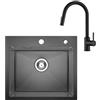 CECIPA 50x45 cm Lavello Nero in Acciaio Inox con Rubinetto Estraibile Nero