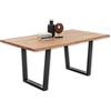 Stella Trading Benny Mini Bordo in Legno massello di Rovere - Tavolo con Struttura in Metallo Nero per la Vostra Sala da Pranzo - 180 x 75 x 100 cm