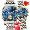 OLEVS Coppia orologio lui e lei set orologio uomo donna coordinato diamante romantico San Valentino orologio cronografo, 2856 + 2897: blu