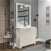 Inbagno Mobile bagno a terra 85 cm bianco decape con 2 ante e 3 cassetti, lavabo in ceramica lucida, specchio 80x105 con cornice e lampada, ROMANTICA