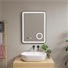 pro.tec Specchio LED da Parete Specchio Rettangolare da Bagno Antiappanamento Lente Ingranditore Orologio Luce Bianca Regolabile con Sensore Tattile 50 x 70 cm Cornice Nera