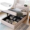 KUAKE Letto matrimoniale imbottito, 90 x 200, contenitore con funzione di ricarica USB tipo C, testiera, struttura in lino, letto per ragazzi con rete a doghe (90 x 200 cm, con materasso, bianco)