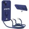 YFSYLL Cover Compatibile con iPhone 13 con Cordino,Custodia con Cordino Silicone Cover,Protezione Fotocamera,360°Anello Supporto,Porta Carte,Blu