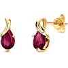 Orovi Orecchini Donna Oro Giallo 14KT Orecchini a Lobo con Rubini rosso a goccia, gioiello anallergico confezionato in un elegante astuccio portagioie