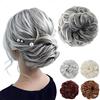 JJstar Chignon Parrucche Capelli Grandi Posticci Ricci Ondulati Capelli Naturali Falso Chignon Elastico per Donne Ragazza (Grigio con Ciocche Bianche)