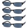 Eyekepper 4 Paia Occhiali da Lettura Cerniere a Molla Uomo Donna Montatura Rettangolare Lettori Nero Lenti Grigio per Sole Diottria 3.00