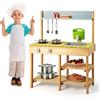FANTASK Matschküche per bambini Outdoor & Indoor, cucina in legno con ganci & ripiano rimovibile & funzione acqua, cucina per giardino regali per bambini da 2 anni