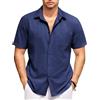 COOFANDY Camicia Maniche Corte Uomo Camicia in Cotone Camicie Estive Camicia Lino Camicia Spiaggia Camicia Risvolto Tinta Unita Camicia Lavoro Blu Navy XXL