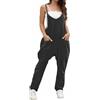 BRONG Salopette per Donne Estate Gonfio Gamba Larga Monopezzi e Tutine Sciolto Senza Maniche Casuale Regolabile Bavaglino Pantaloni le Signore Complessivamente Cotone Lungo Tutina Nero XL