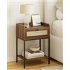 HEYZOEY - Tavolino in rattan, comodino a 3 livelli, tavolino moderno con cassetto e mensola, piccolo tavolo per camera da letto, soggiorno, noce (senza presa di corrente)