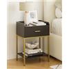 HEYZOEY Comodino nero, 3 posti, moderno, comodino con cassetto e scaffale, piccolo tavolino per camera da letto, soggiorno, nero (senza presa)