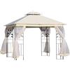 Outsunny Gazebo da Esterno o Giardino 3x3m con Zanzariera, Telaio in Acciaio e Doppio Tettuccio, Bianco
