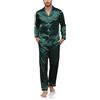 Reliwel Pigiama da Uomo in Raso Pigiama Uomo a Maniche Lunghe con Bottoni Set Pigiami Due Pezzi Classic Aperto Davanti Pigiami con Tasche e Pantaloni Lunghi Morbido