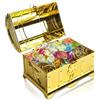 GBKDQQ, scrigno del tesoro per compleanno dei bambini, forziere con monete d'oro e tesoro dei pirati, scatola richiudibile con coperchio e lucchetto, forziere del tesoro per compleanno dei bambini con