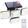 Konifo Luci Solari Esterno con Sensore di Movimento: Lampada Led Solare con Doppio Sensore Luce Esterna da Parete Impermeabile - Faretto Energia Solare con Telecomando Lampade Applique per Giardino Garage