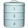 LIVING NOSTALGIA KitchenCraft Living Nostalgia Contenitore per Dolci / Porta Torta a 3 Livelli in Metallo con Coperchio, 22 x 27 cm (8.5 x 10.5), Blu