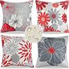 EliteHomeComforts Impermeabili Federe Confezione da 4 Lino Decorativi Copricuscini Fodere 40x40cm Dalia Geometrica Fiori Vintage Quadrata Federe per Cuscini per Divano Soggiorno Sedia Esterno Giardino Fattoria (Rosso)