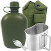 BeGrit Borraccia Militari 1 Litro con Guscio Set Gavetta Militare con Scoop e Tazza Manici Ripiegabili Gourde Militari 3 Pezzi Kit Militare Pentole Campeggio Tazza Scout per Escursioni Zaino, Verde