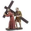 DRW Figura di Gesù con il Cirineo che trasporta la Croce in Resina Dipinto a Mano di 14 cm