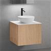neoro n50 mobile La: 60 cm con 1 scomparto estraibile, con frontale in rovere liscio, lavabo Ø 40 cm bianco opaco, consolle bianco opaco, BN0064WM+BN0431BFO+BN0401WM, n50 [Mobili da Bagno > Mobili con Lavabo Integrato]