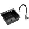 VBChome Lavello da Incasso in Acciaio Inox Con Rubinetto, 50 x 45 cm, Nero, Grande Lavandino, Sifone, Beccuccio