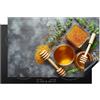KitchenYeah© Coperchio Piano Cottura 80x52 cm Cucina Copri Fornelli Tappetino Induzione Antiscivolo Piastra Protezione Miele - Calcestruzzo - Cucchiaio di miele - Cucina