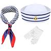 SKHAOVS Set di costume da capitano marinaio, cappello da marinaio a righe e sciarpa, cappello da capitano dello yacht, cappello da marinaio, taglia