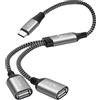 Mygatti cavo sdoppiatore USB-C Y 0.3 Metri,USB C Maschio a 2 USB A Femmina,Adattatore USB 2.0 splitter,Hub di Estensione Doppia USB Porta,per Smartphone,Laptop,Tablet,PC,Auto,Xbox,Luci LED USB