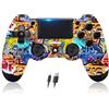 Stycizom Controller Compatibile con Ps-4,Controller Wireless Joystick Compatibile con PS-4/Pro/Slim/PC,Batteria Integrata da 600 mAh con Doppio Sensore di Vibrazione/6 Assi (Graffiti)