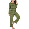 Generico Pigiama a Righe Donne Invernale Curvy Leggero con Girocollo Pigiami Donna Invernali Caldo Cotone Moda Pigiama 2 Pezzi Sciolto Casual Morbido e Confortevole Maglia Lunga Pantaloni Pigiama Set Casa