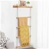 Yunkctuk Scaletta Porta Asciugamani con 1 Ripianoporta, Asciugamani Bagno da Terra con 4 Aste, Scala Legno Decorativa per Bagni, Soggiorni, Camere da Letto (98 * 43 CM)