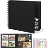 DazSpirit Album Fotografico Personalizzabile, 6-inch Album Foto, Scrapbook Quadrato con Copertina Rigida con 5 Adesivi, Album Fai Da Te per Matrimoni, Neonati e Anniversari, 40 Pagine, Nero