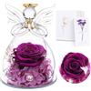 Touloube Regali per la Festa Della Mamma per le Donne, Nonna, Rosa Eterna con Angelo di Vetro,Rosa Stabilizzata Vera Regalo Mamma, Statuette Angeli in Vetro con Fiori Eterni, Angeli Custodi per Lei