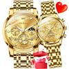 OLEVS Coppia orologio lui e lei set orologio uomo donna coordinato diamante romantico San Valentino orologio cronografo, 2856 + 2897: oro, Bracciale