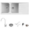 Quareco Set Lavello 116x50 cm bianco in granito Prime + Miscelatore monocomando girevole First
