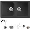 Quareco Set Lavello Quareco Prime 862 86x50 Nero Granito e Miscelatore First Monocomando Canna Girevole Nero