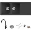 Quareco Set Lavello 116x50 cm nero da incasso Prime + Miscelatore monocomando canna girevole First