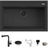 Quareco Set Lavello Quareco Prime 79×51 80 Granito Nero e Miscelatore Monocomando Doccetta Estraibile Multigetto Nero