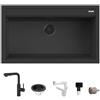 Quareco Set Lavello Quareco Prime 86×51 90 Granito Nero e Miscelatore Monocomando Doccetta Estraibile Multigetto Nero