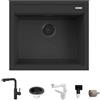 Quareco Kit Lavello Quareco Prime 57×51 60 Granito Nero e Miscelatore Monocomando Doccetta Estraibile Multigetto Nero