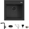 Quareco Kit Lavello Quareco Prime 51×51 50 Granito Nero e Miscelatore Monocomando Doccetta Estraibile Multigetto Nero
